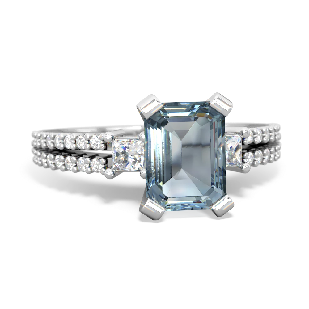 Aquamarine Classic 8X6mm Emerald-Cut Engagement 14K White Gold ring R26438EM