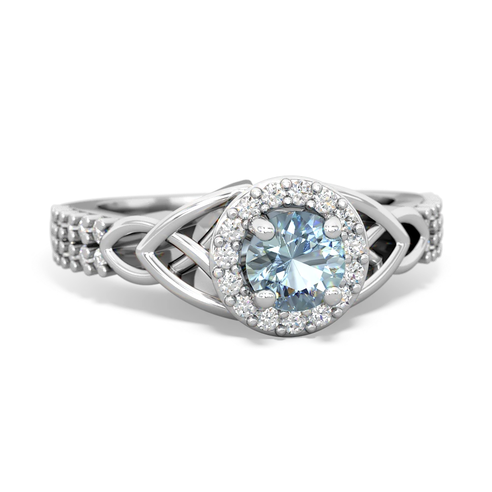 Aquamarine Celtic Knot Halo 14K White Gold ring R26445RH - front view