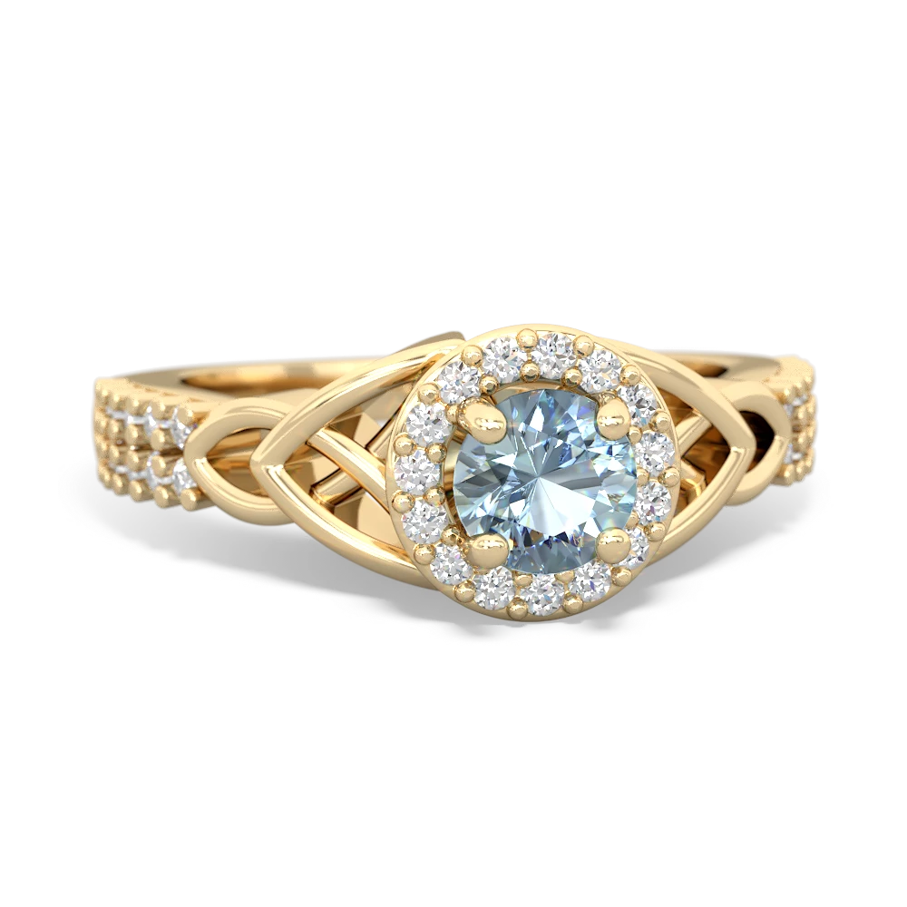 Aquamarine Celtic Knot Halo 14K Yellow Gold ring R26445RH - front view