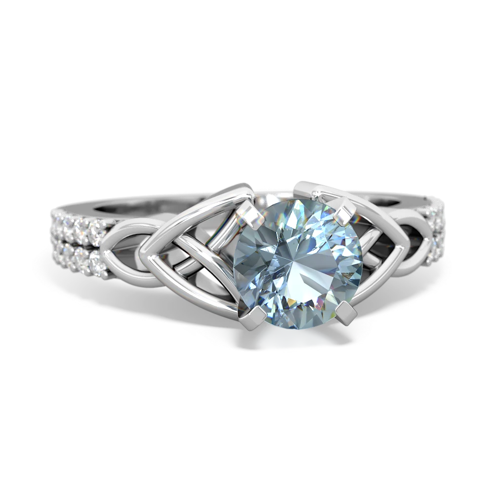 Aquamarine Celtic Knot Engagement 14K White Gold ring R26446RD - front view