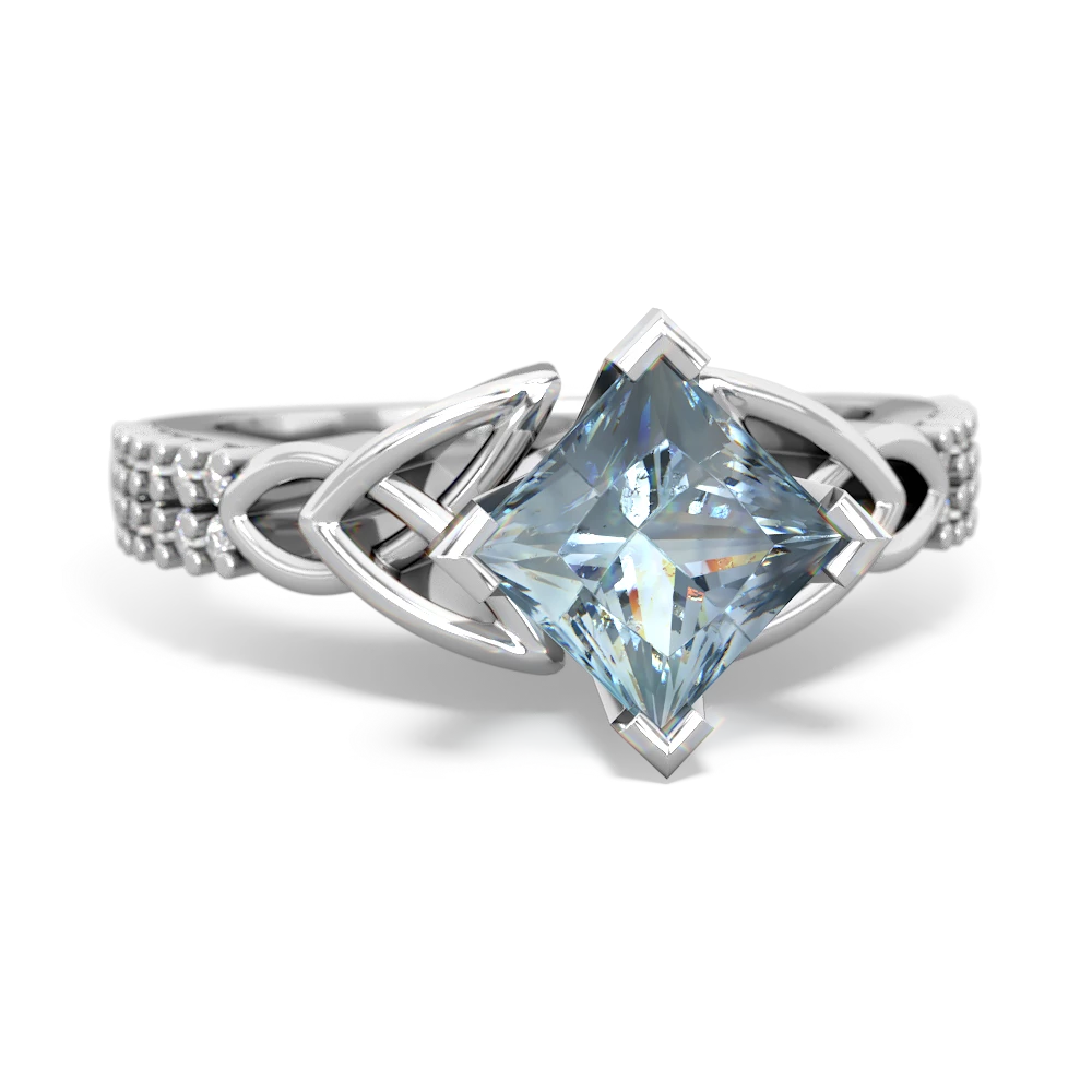 Aquamarine Celtic Knot Engagement 14K White Gold ring R26446SQ - front view