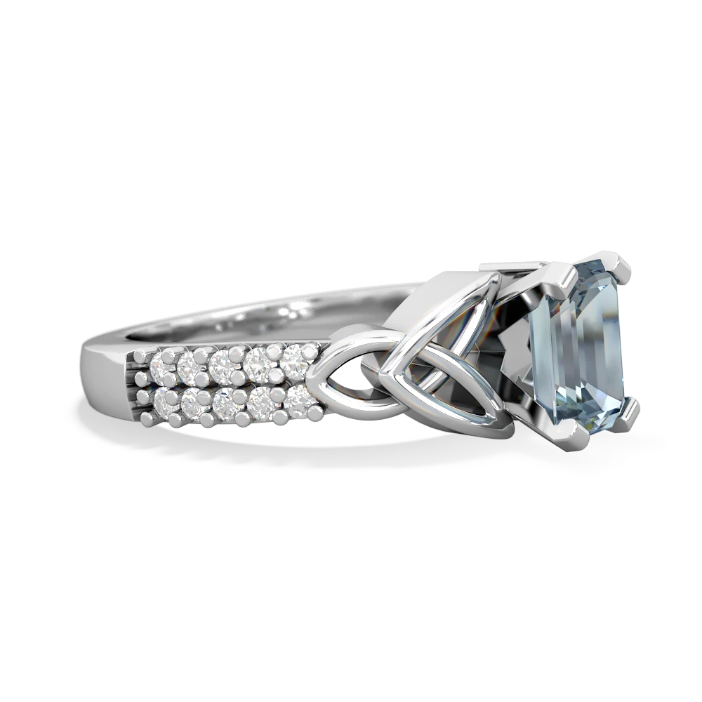 Aquamarine Celtic Knot 7X5 Emerald-Cut Engagement 14K White Gold ring R26447EM