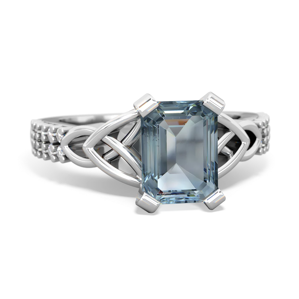 Aquamarine Celtic Knot Engagement 14K White Gold ring R26448EM - front view