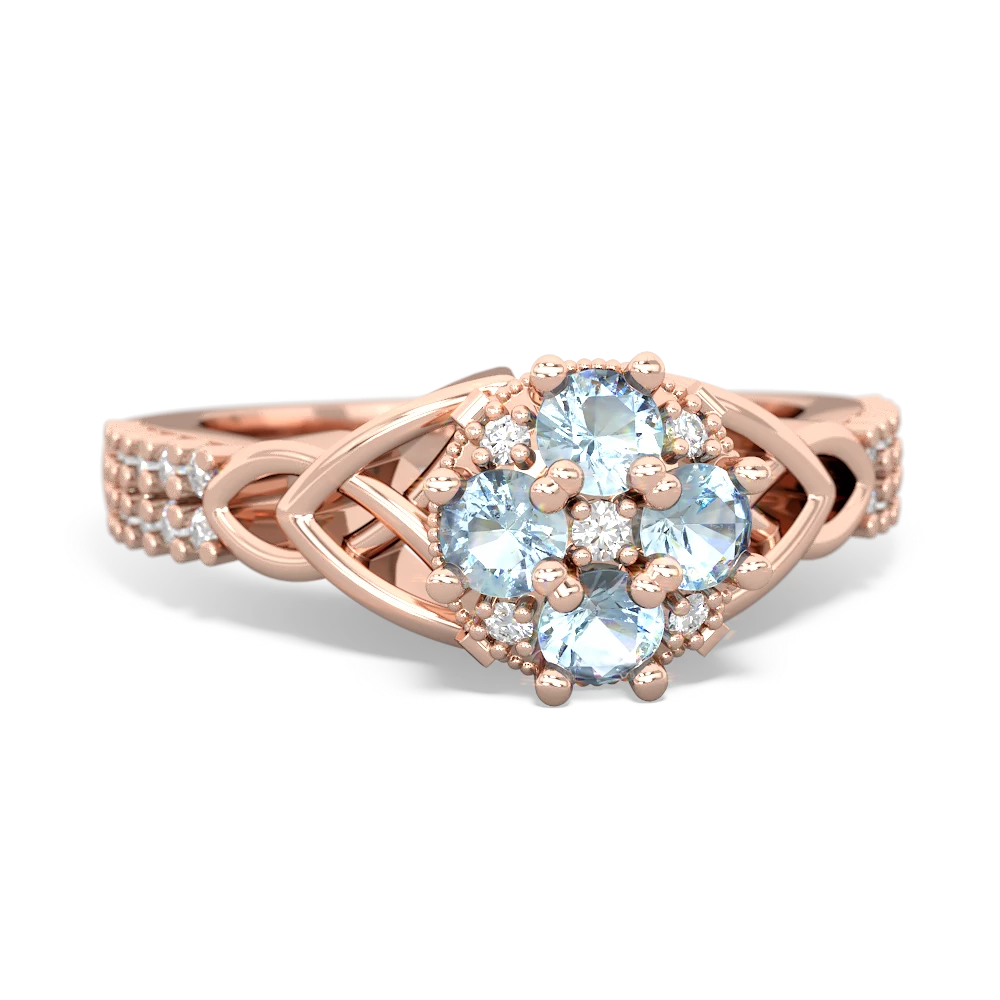 Aquamarine Celtic Knot Cluster Engagement 14K Rose Gold ring R26443RD