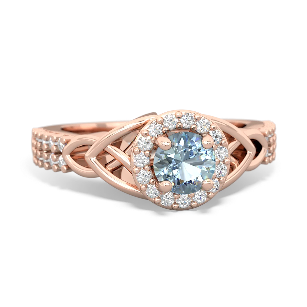 Aquamarine Celtic Knot Halo 14K Rose Gold ring R26445RH