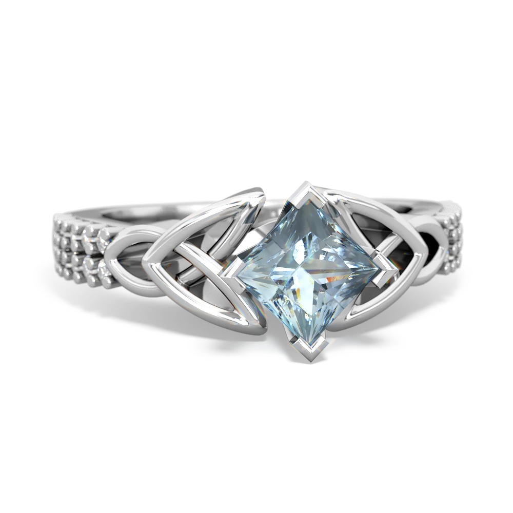 Aquamarine Celtic Knot 5Mm Square Engagement 14K White Gold ring R26445SQ