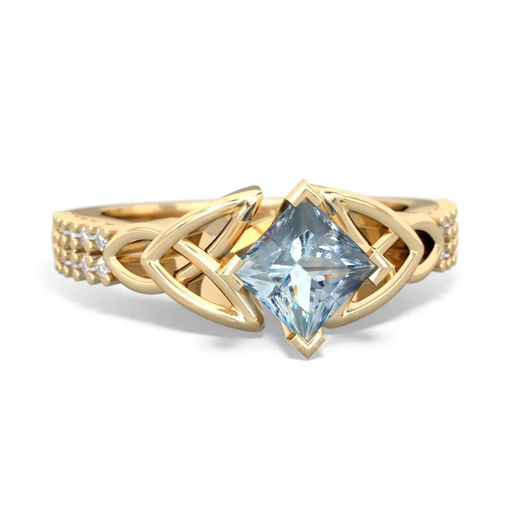 Aquamarine Celtic Knot 5Mm Square Engagement 14K Yellow Gold ring R26445SQ