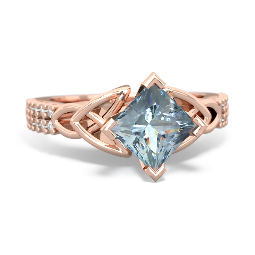 Aquamarine Celtic Knot 6Mm Princess Engagement 14K Rose Gold ring R26446SQ