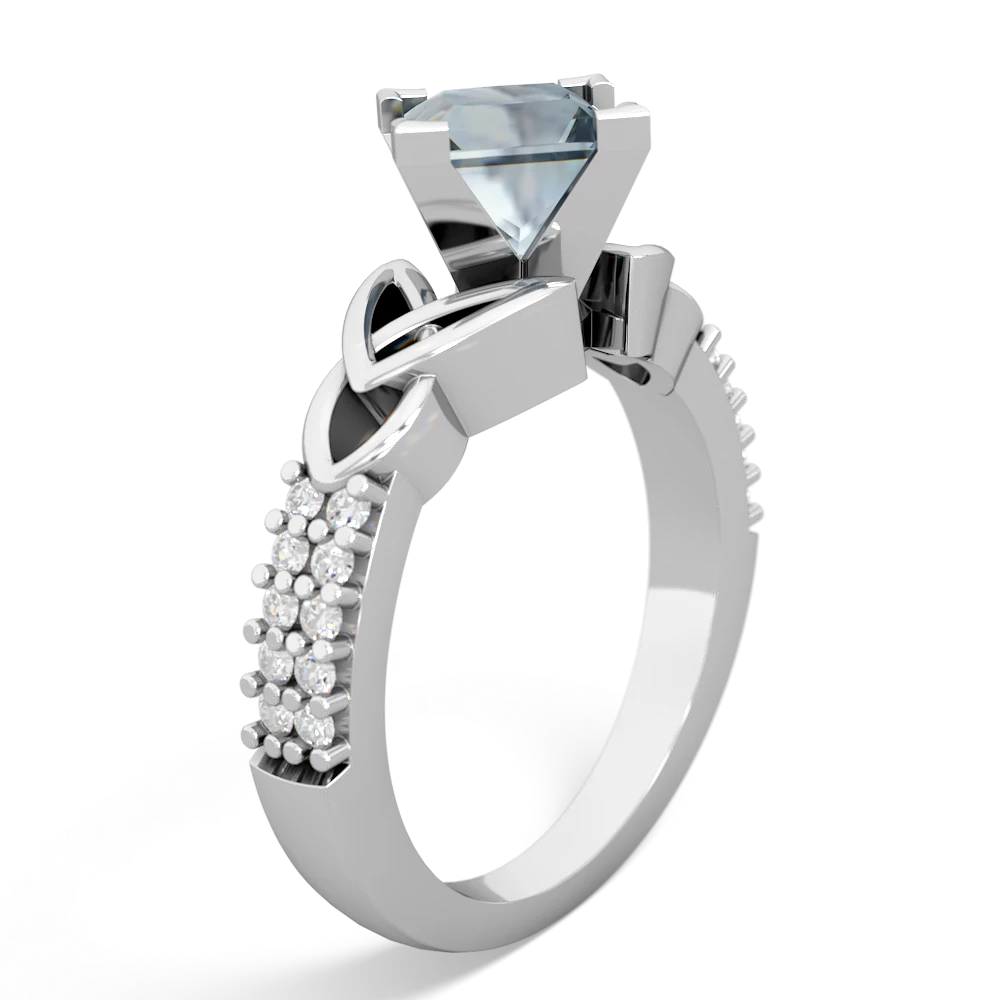 Aquamarine Celtic Knot 6Mm Princess Engagement 14K White Gold ring R26446SQ