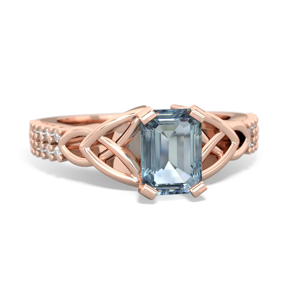 Aquamarine Celtic Knot 7X5 Emerald-Cut Engagement 14K Rose Gold ring R26447EM