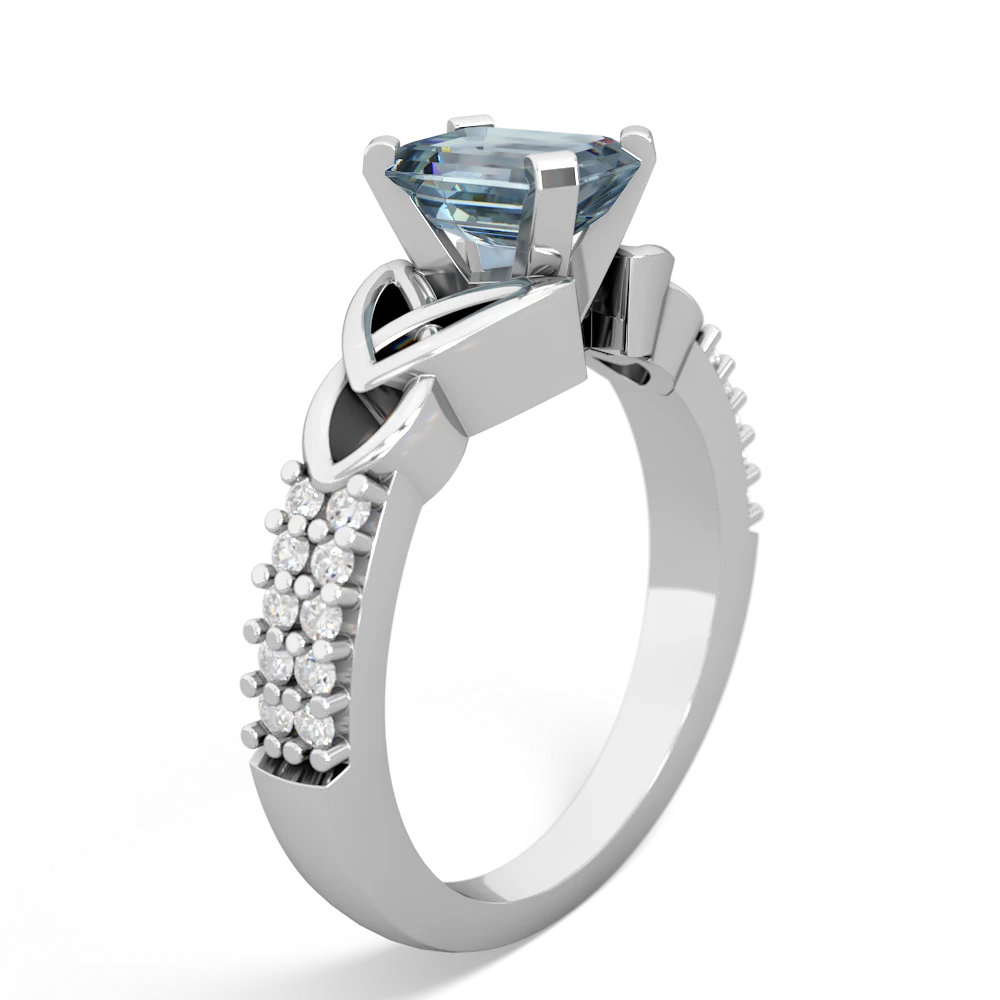 Aquamarine Celtic Knot 7X5 Emerald-Cut Engagement 14K White Gold ring R26447EM