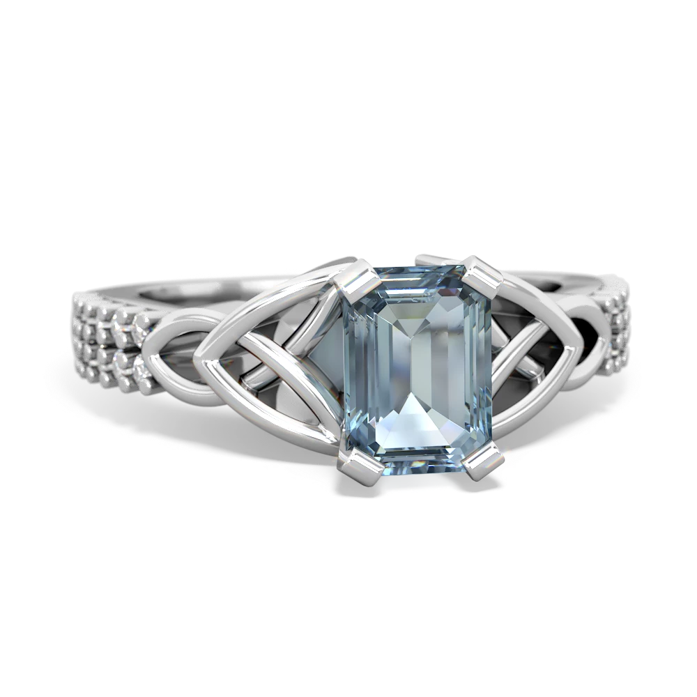 Aquamarine Celtic Knot 7X5 Emerald-Cut Engagement 14K White Gold ring R26447EM