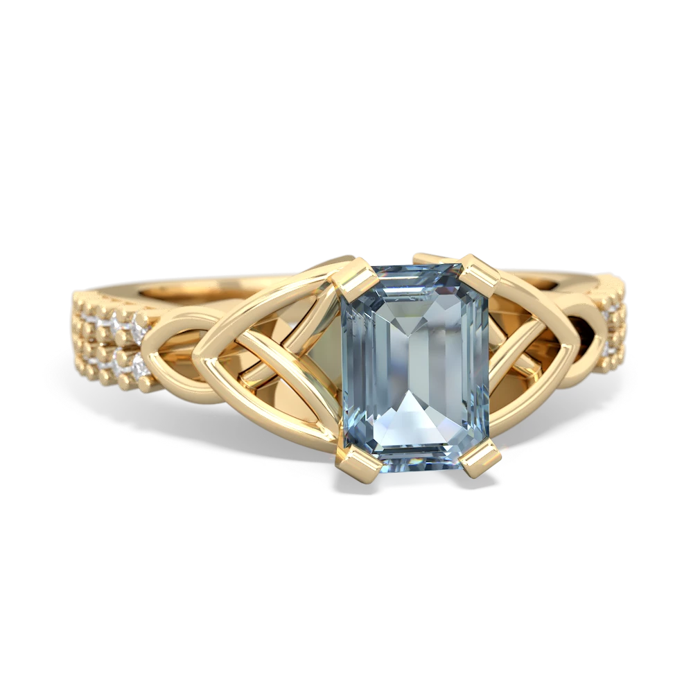 Aquamarine Celtic Knot 7X5 Emerald-Cut Engagement 14K Yellow Gold ring R26447EM