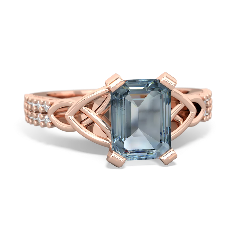 Aquamarine Celtic Knot 8X6 Emerald-Cut Engagement 14K Rose Gold ring R26448EM