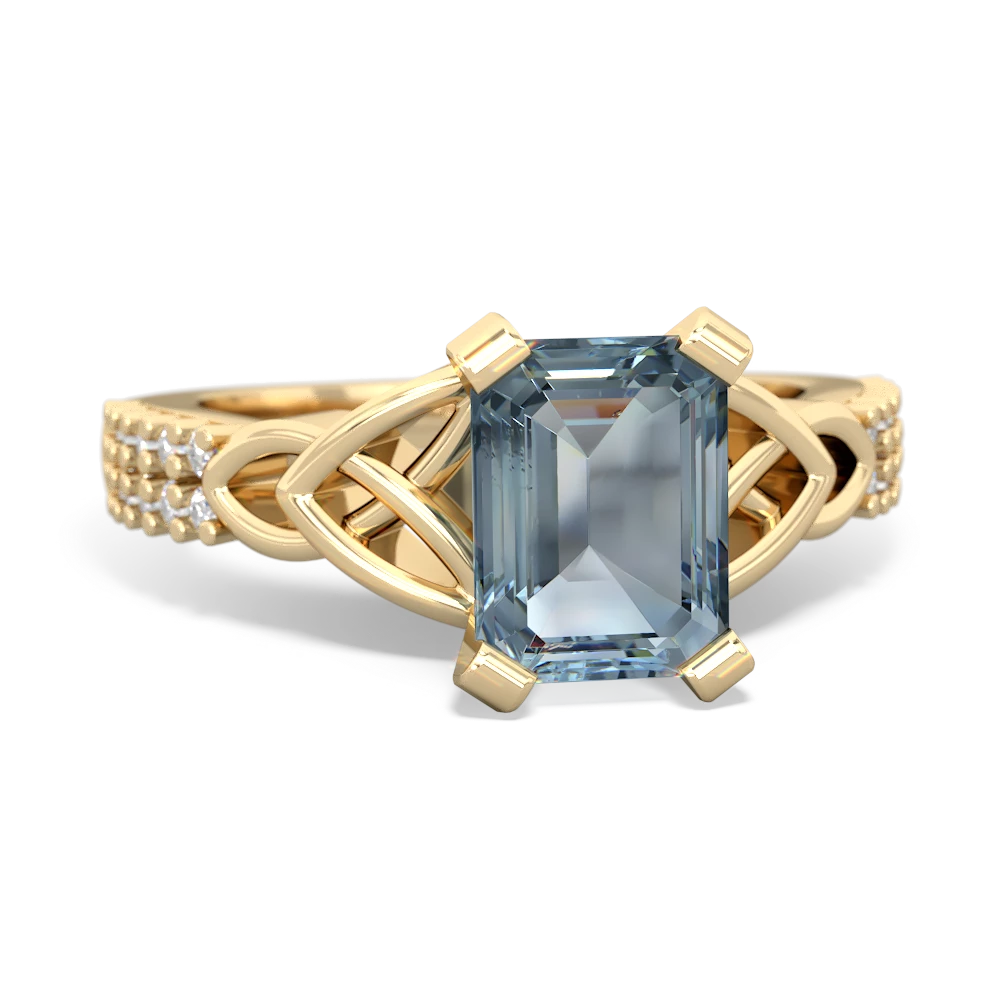 Aquamarine Celtic Knot 8X6 Emerald-Cut Engagement 14K Yellow Gold ring R26448EM