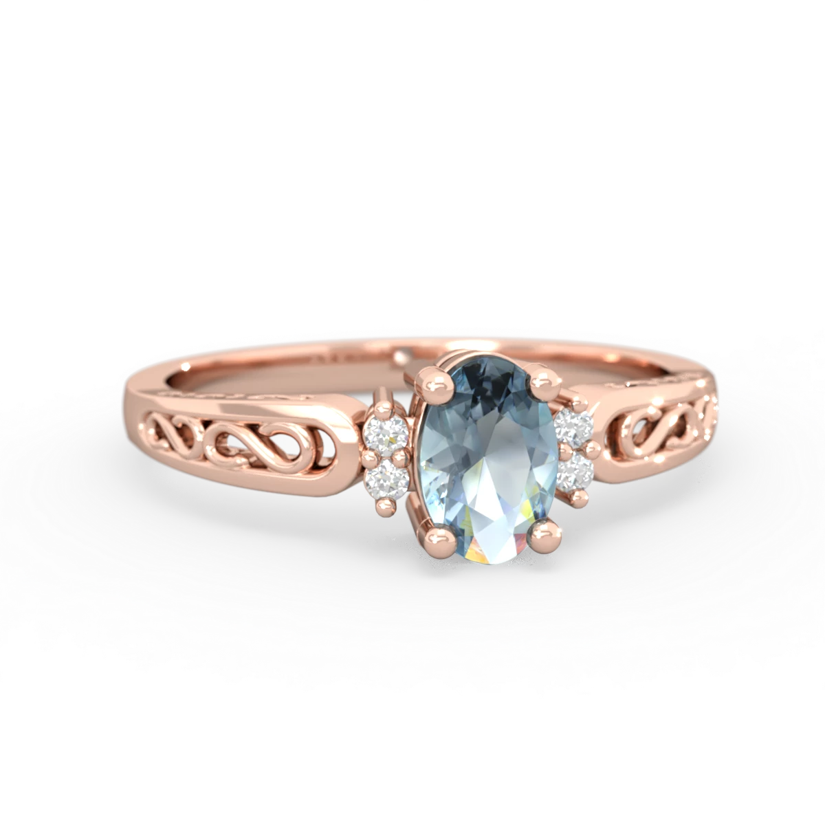 Aquamarine Filligree Scroll Oval 14K Rose Gold ring R0812