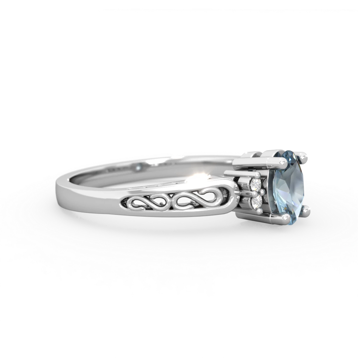 Aquamarine Filligree Scroll Oval 14K White Gold ring R0812