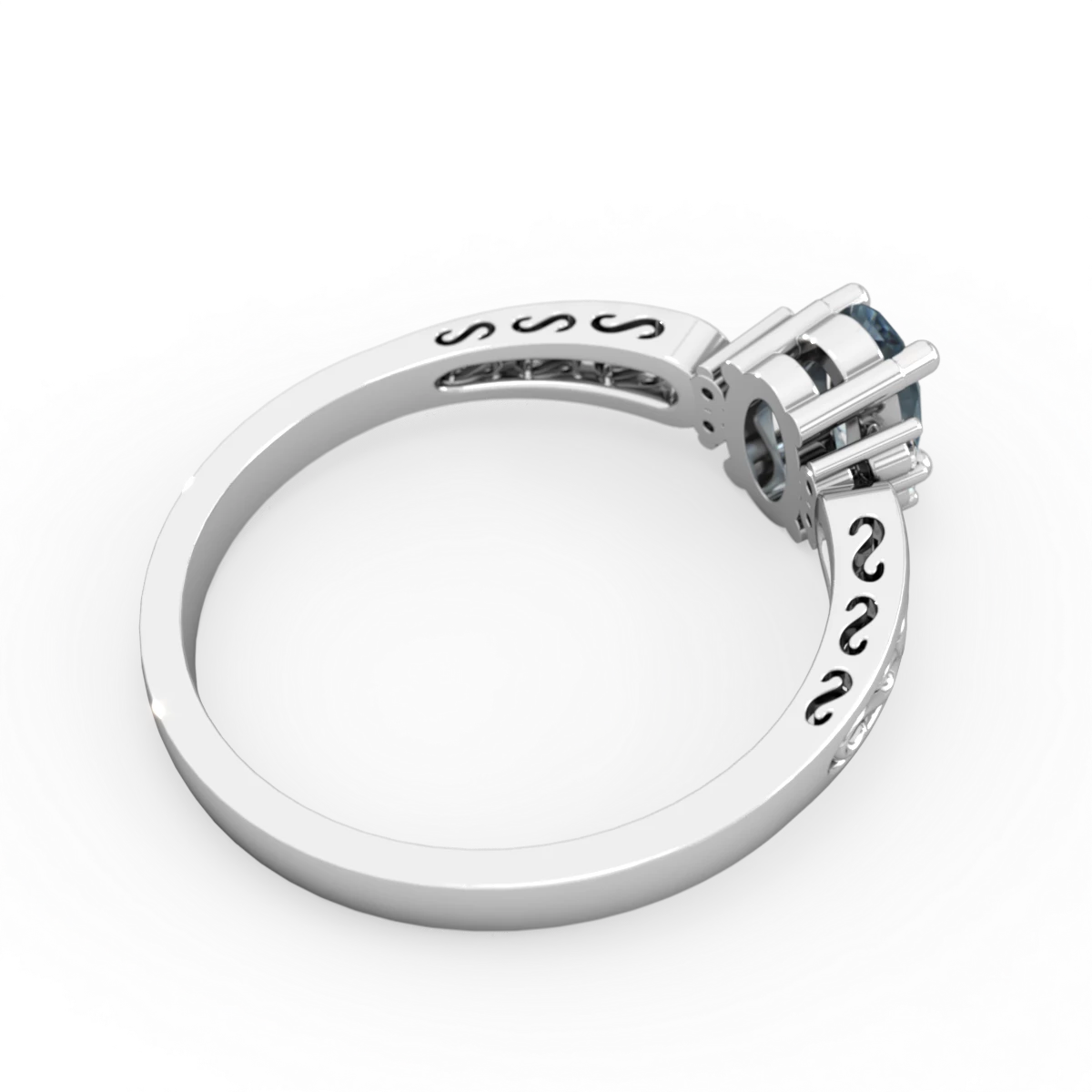 Aquamarine Filligree Scroll Oval 14K White Gold ring R0812