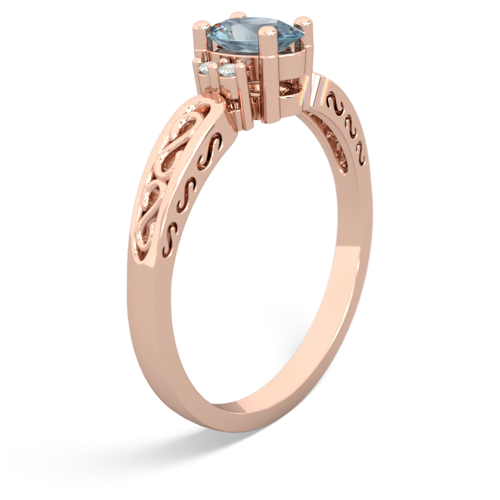 Aquamarine Filligree Scroll Oval 14K Rose Gold ring R0812
