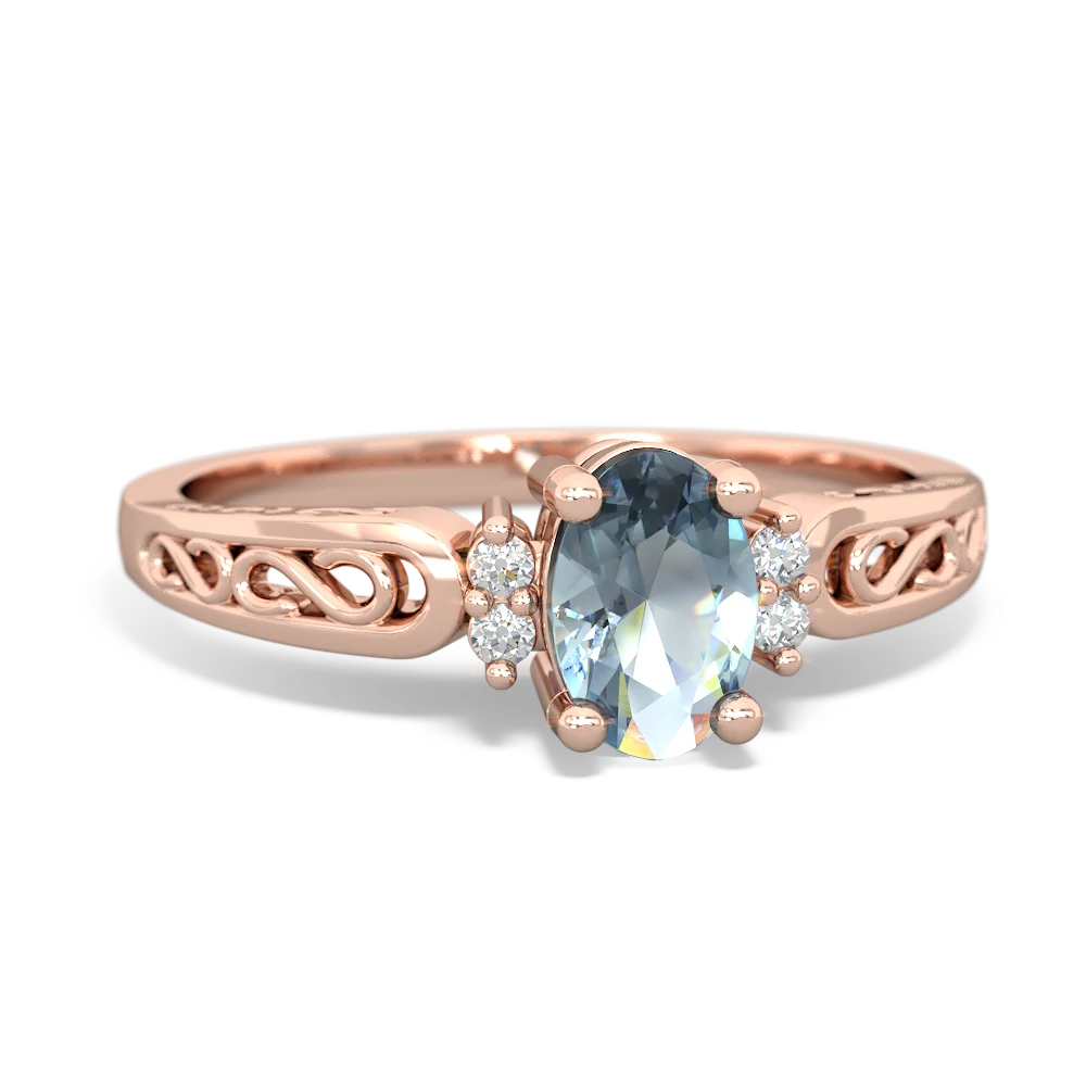 Aquamarine Filligree Scroll Oval 14K Rose Gold ring R0812