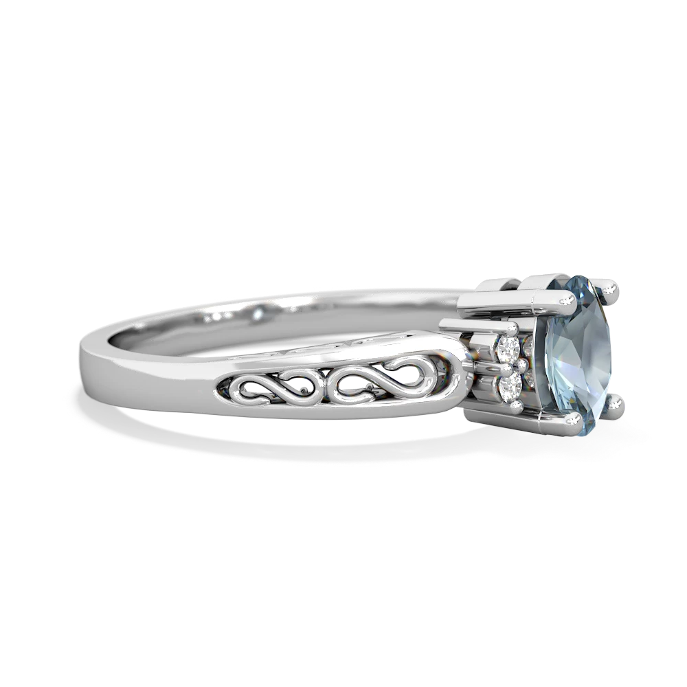 Aquamarine Filligree Scroll Oval 14K White Gold ring R0812