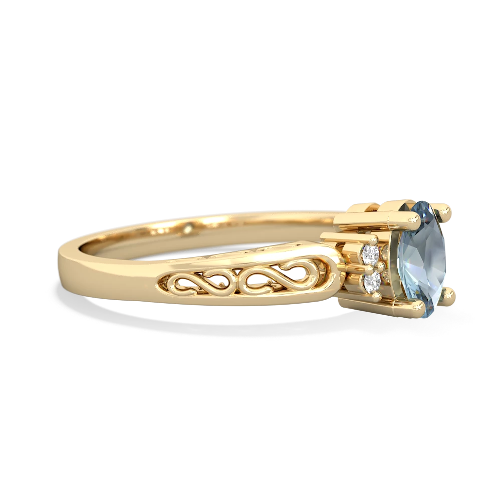 Aquamarine Filligree Scroll Oval 14K Yellow Gold ring R0812