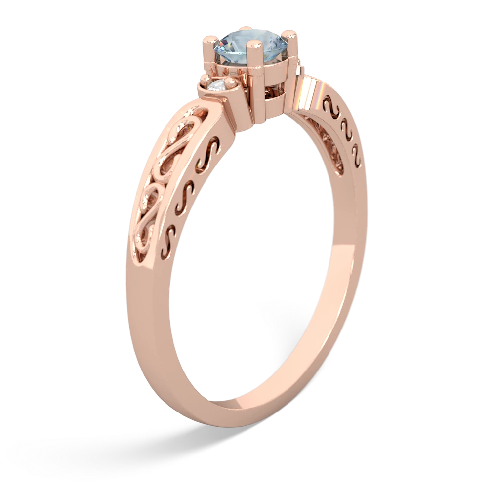 Aquamarine Filligree Scroll Round 14K Rose Gold ring R0829