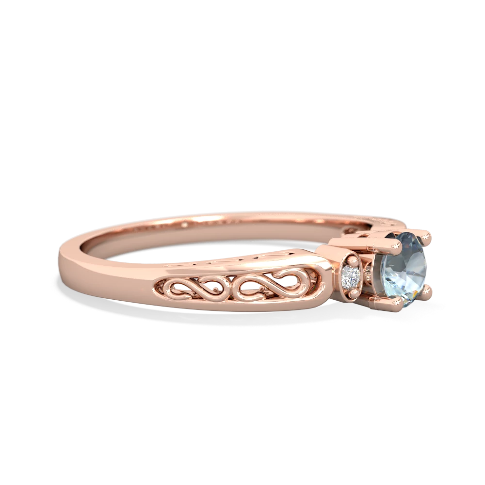 Aquamarine Filligree Scroll Round 14K Rose Gold ring R0829