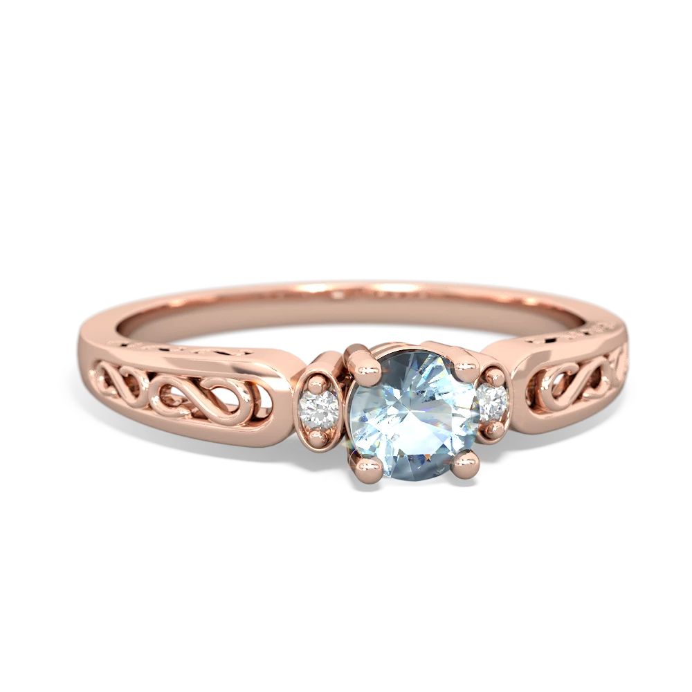 Aquamarine Filligree Scroll Round 14K Rose Gold ring R0829