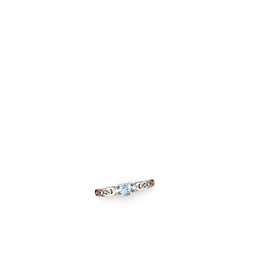 Aquamarine Filligree Scroll Round 14K White Gold ring R0829