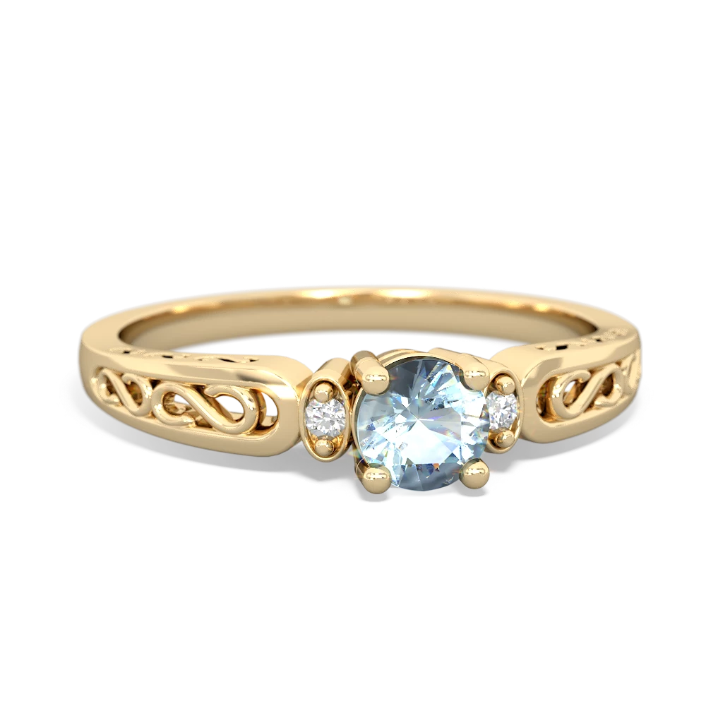 Aquamarine Filligree Scroll Round 14K Yellow Gold ring R0829