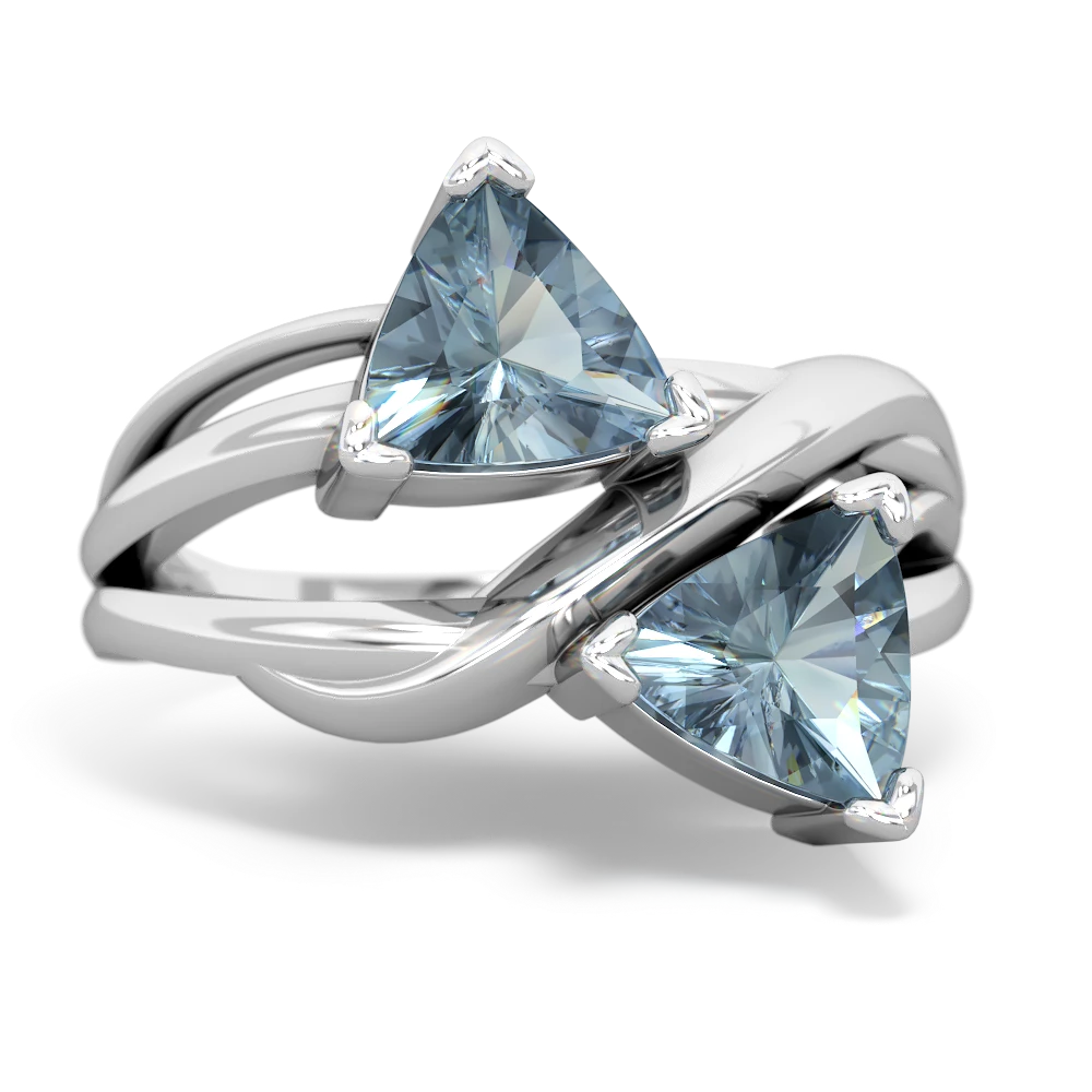 Aquamarine Split Band Swirl Ring in 14K White Gold