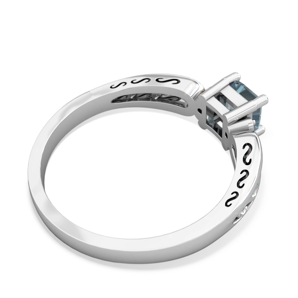 Aquamarine Filligree Scroll Square 14K White Gold ring R2430