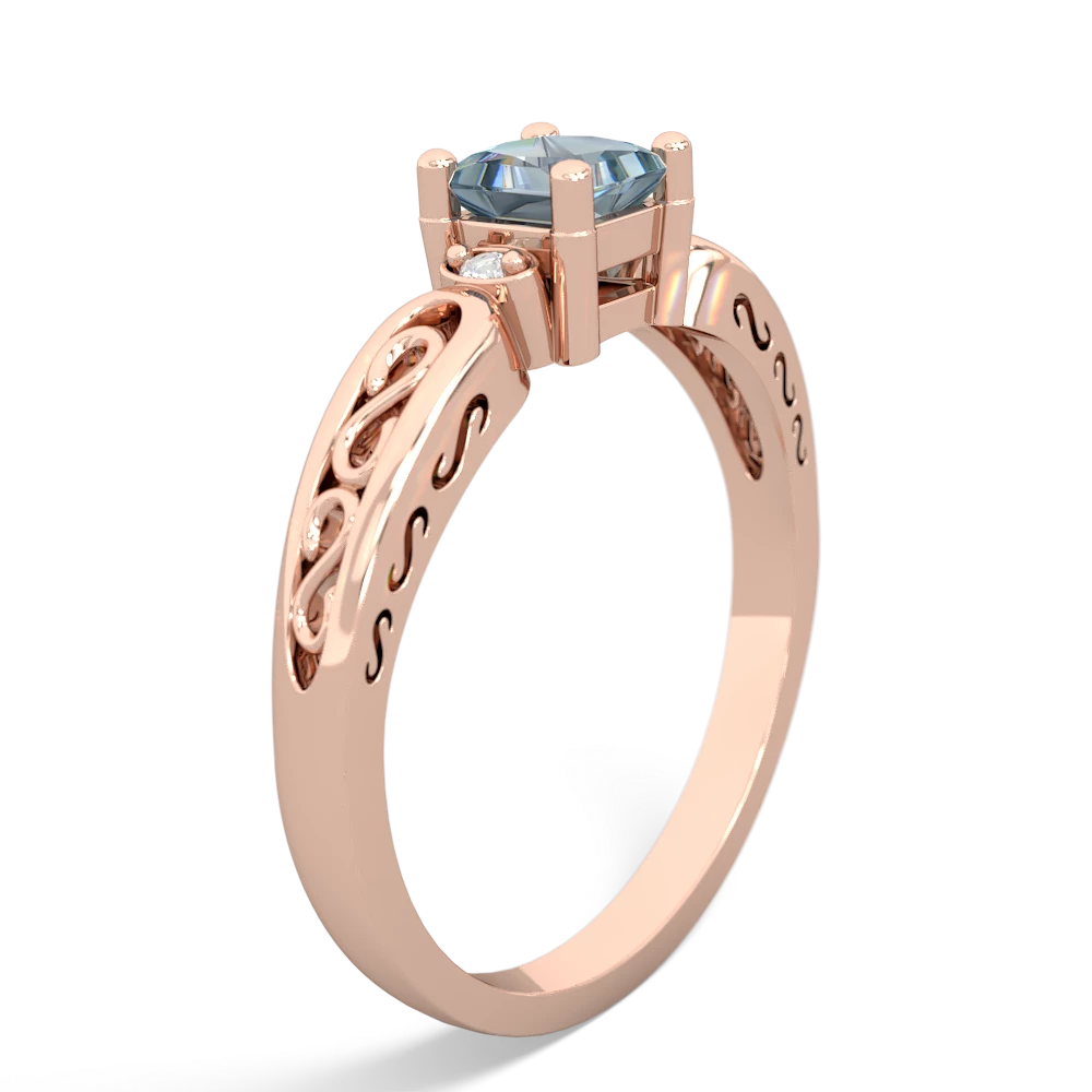 Aquamarine Filligree Scroll Square 14K Rose Gold ring R2430