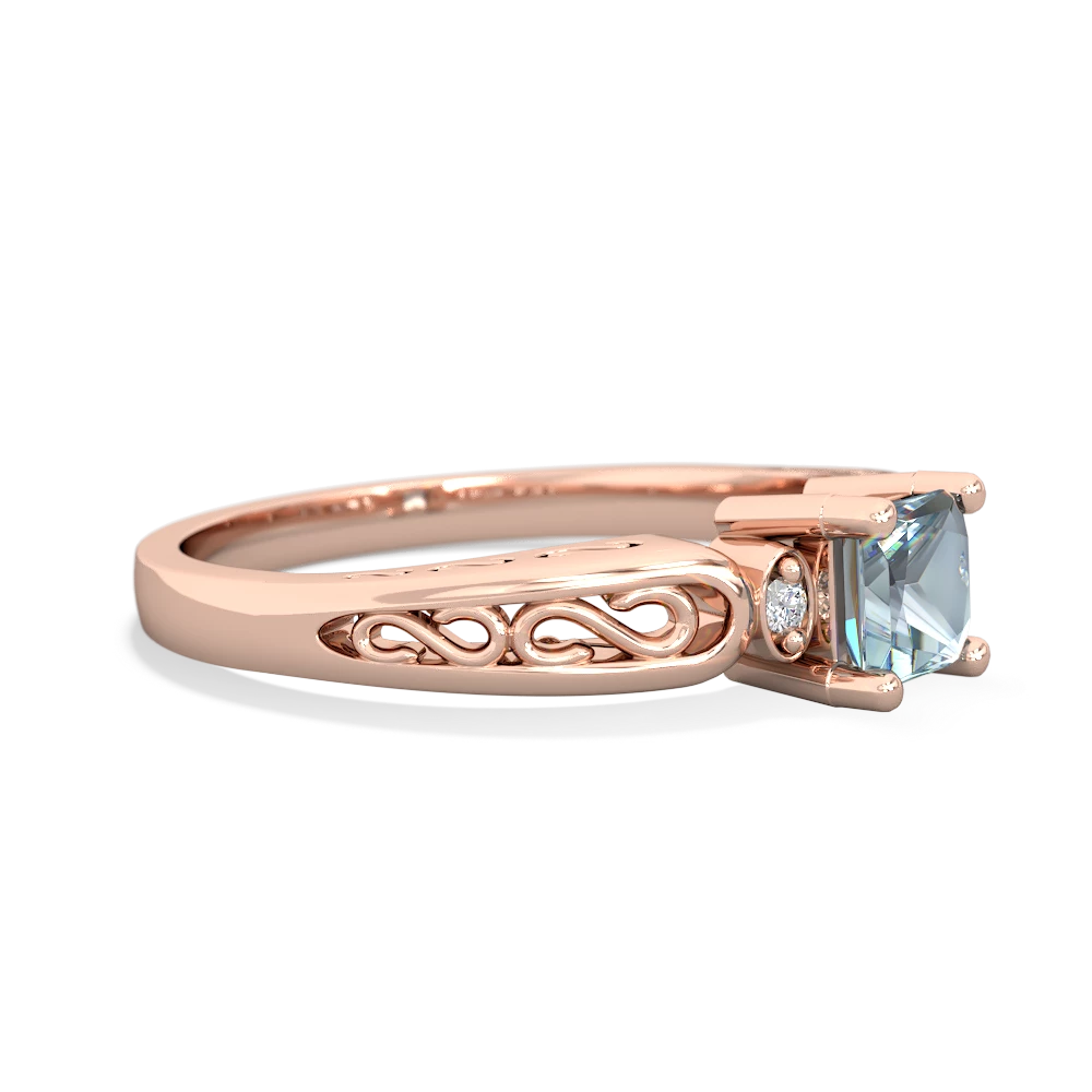 Aquamarine Filligree Scroll Square 14K Rose Gold ring R2430