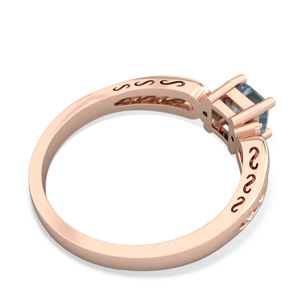 Aquamarine Filligree Scroll Square 14K Rose Gold ring R2430