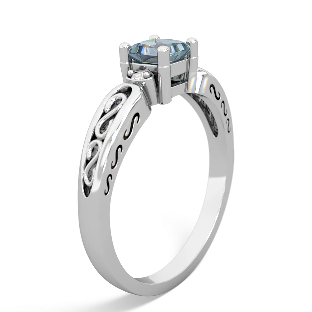 Aquamarine Filligree Scroll Square 14K White Gold ring R2430