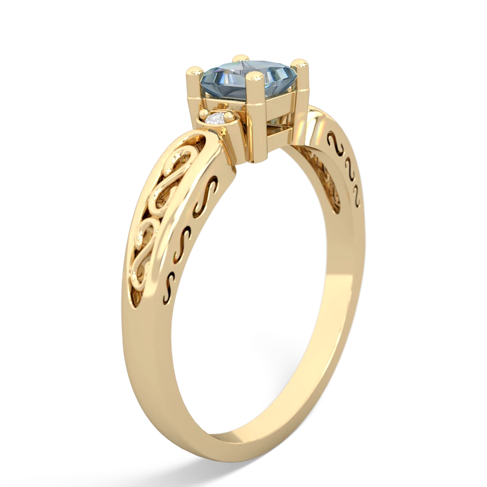 Aquamarine Filligree Scroll Square 14K Yellow Gold ring R2430