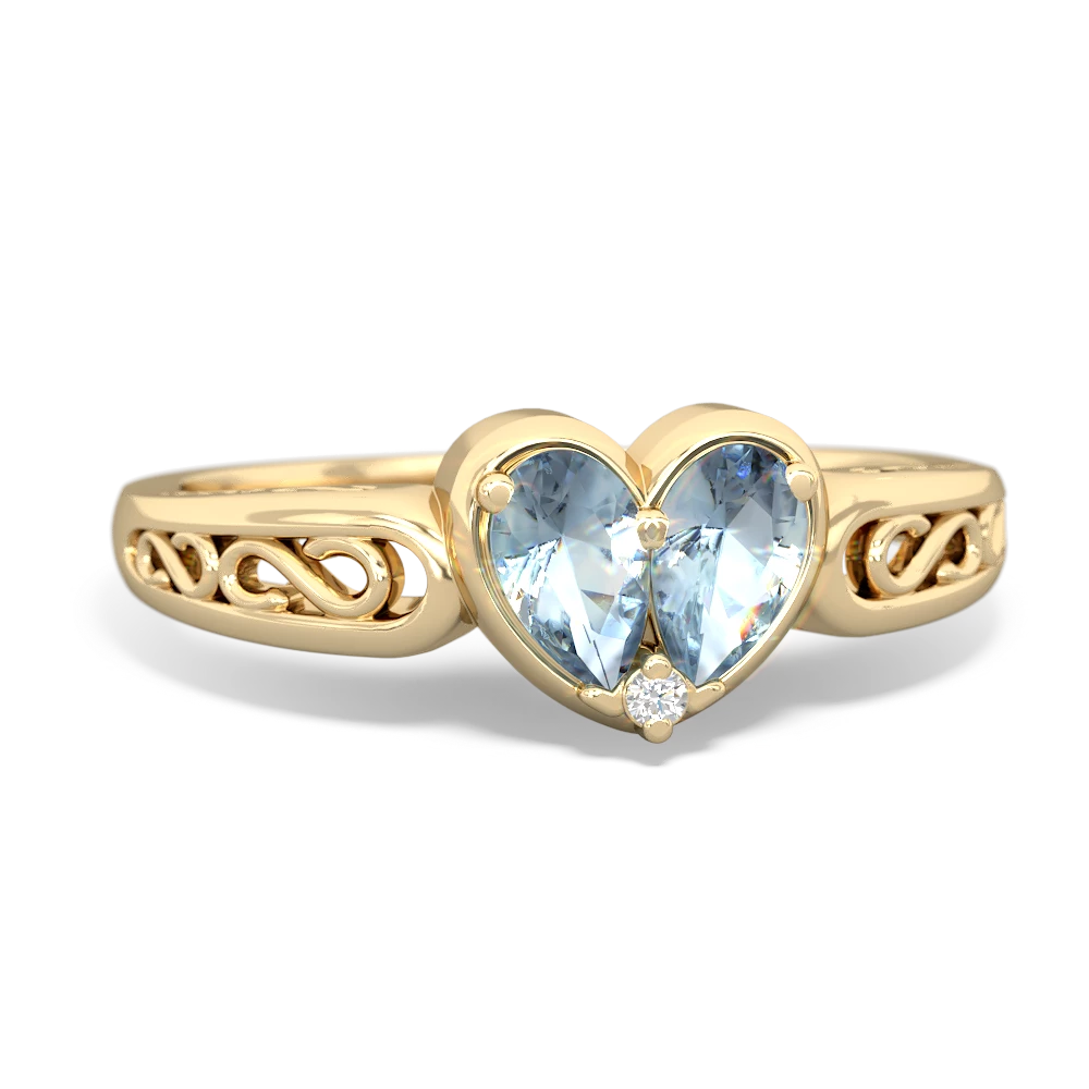 Aquamarine Filligree 'One Heart' 14K Yellow Gold ring R5070