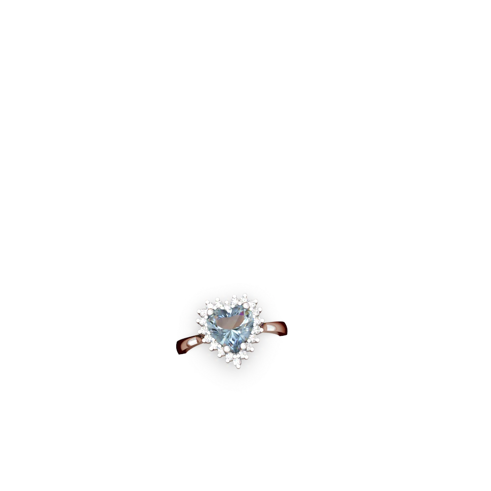 Aquamarine Sparkling Halo Heart 14K White Gold ring R0391