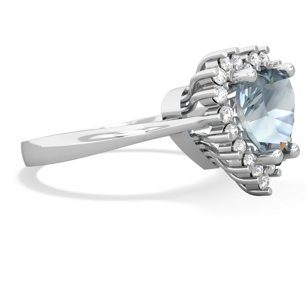 Aquamarine Sparkling Halo Heart 14K White Gold ring R0391