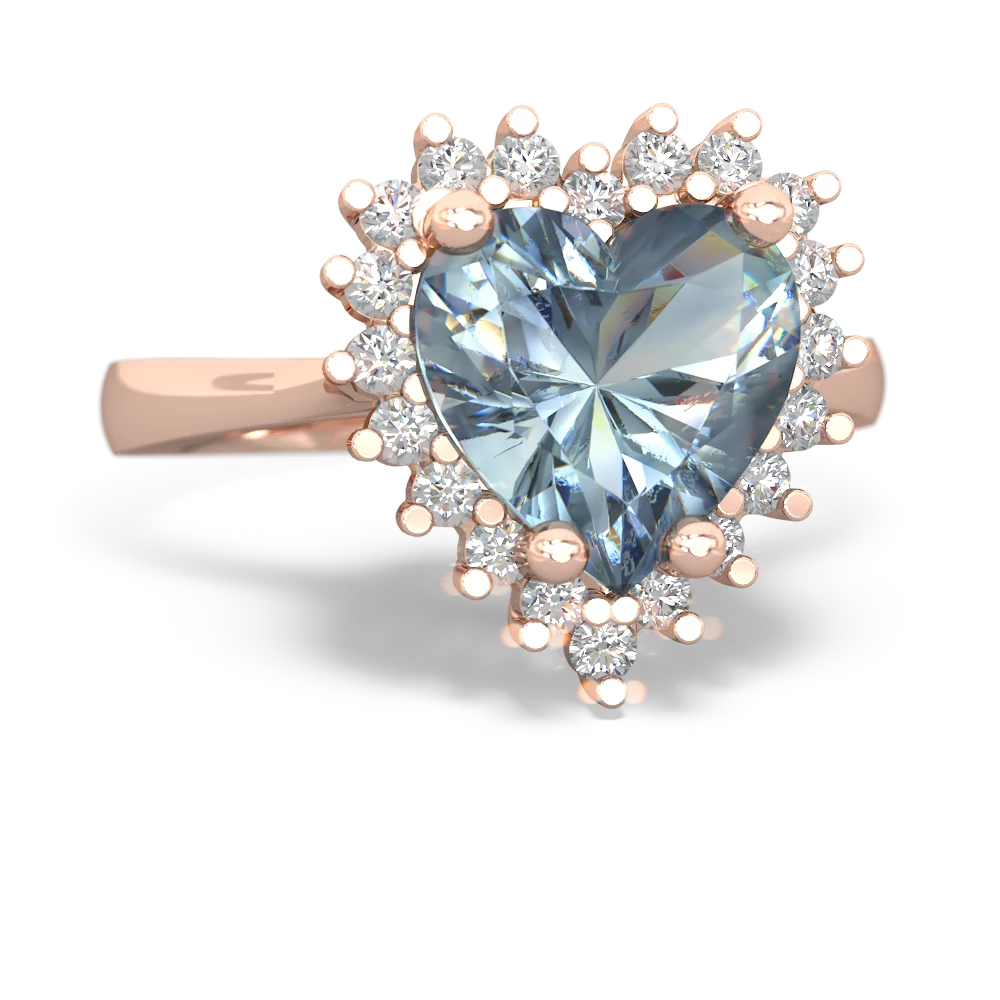 Aquamarine Sparkling Halo Heart 14K Rose Gold ring R0391