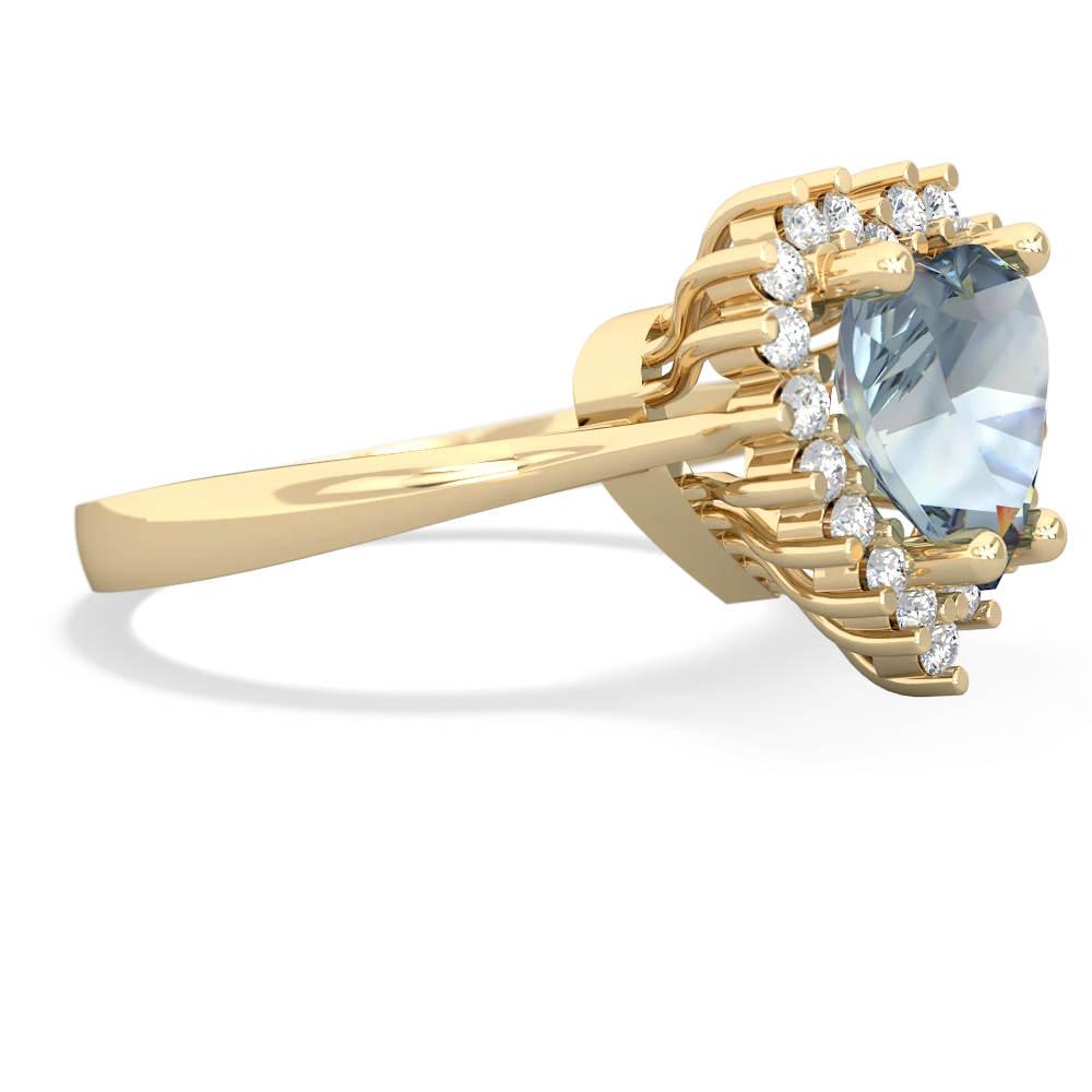 Aquamarine Sparkling Halo Heart 14K Yellow Gold ring R0391