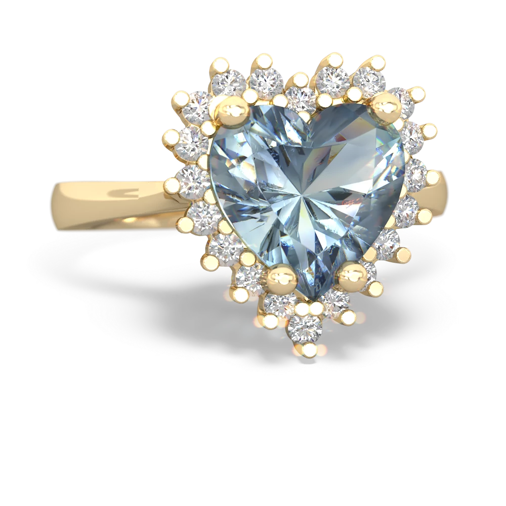 Aquamarine Sparkling Halo Heart 14K Yellow Gold ring R0391