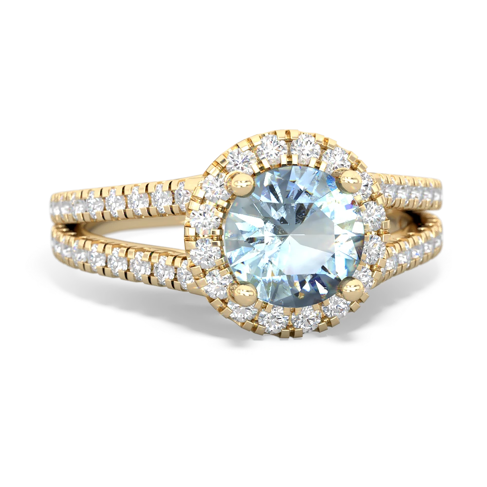 Aquamarine Pave Halo 14K Yellow Gold ring R5490 - front view