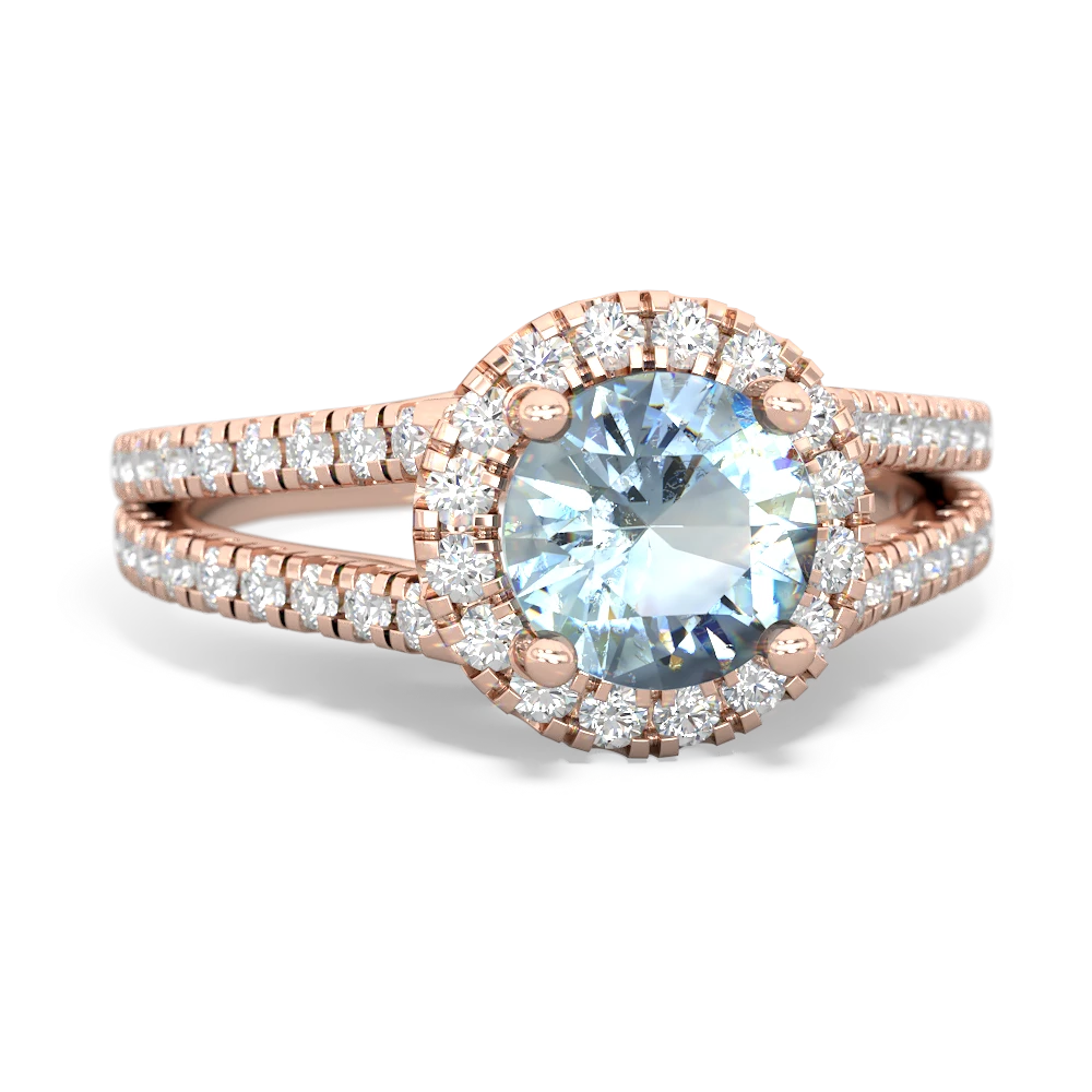 Aquamarine Pave Halo 14K Rose Gold ring R5490