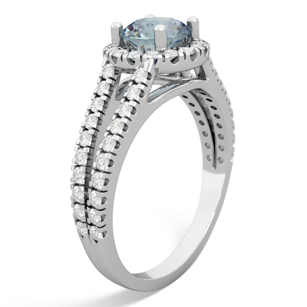 Aquamarine Pave Halo 14K White Gold ring R5490