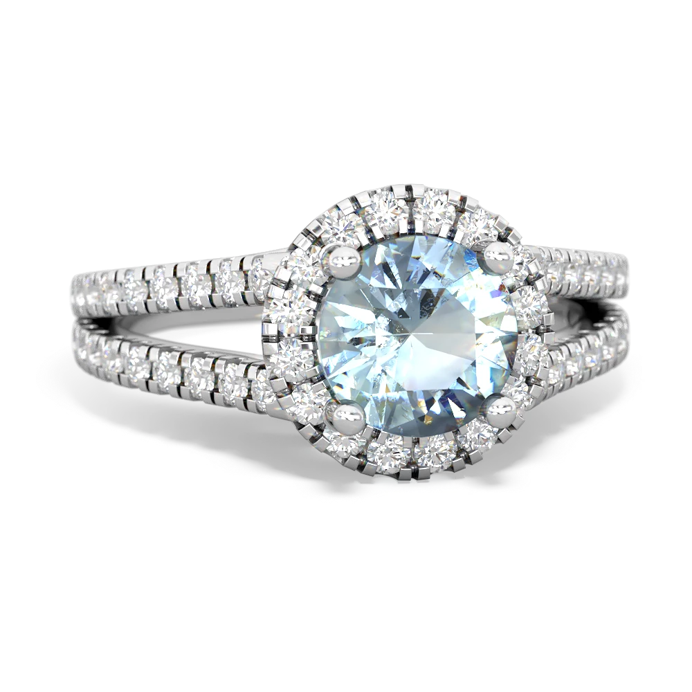 Aquamarine Pave Halo 14K White Gold ring R5490