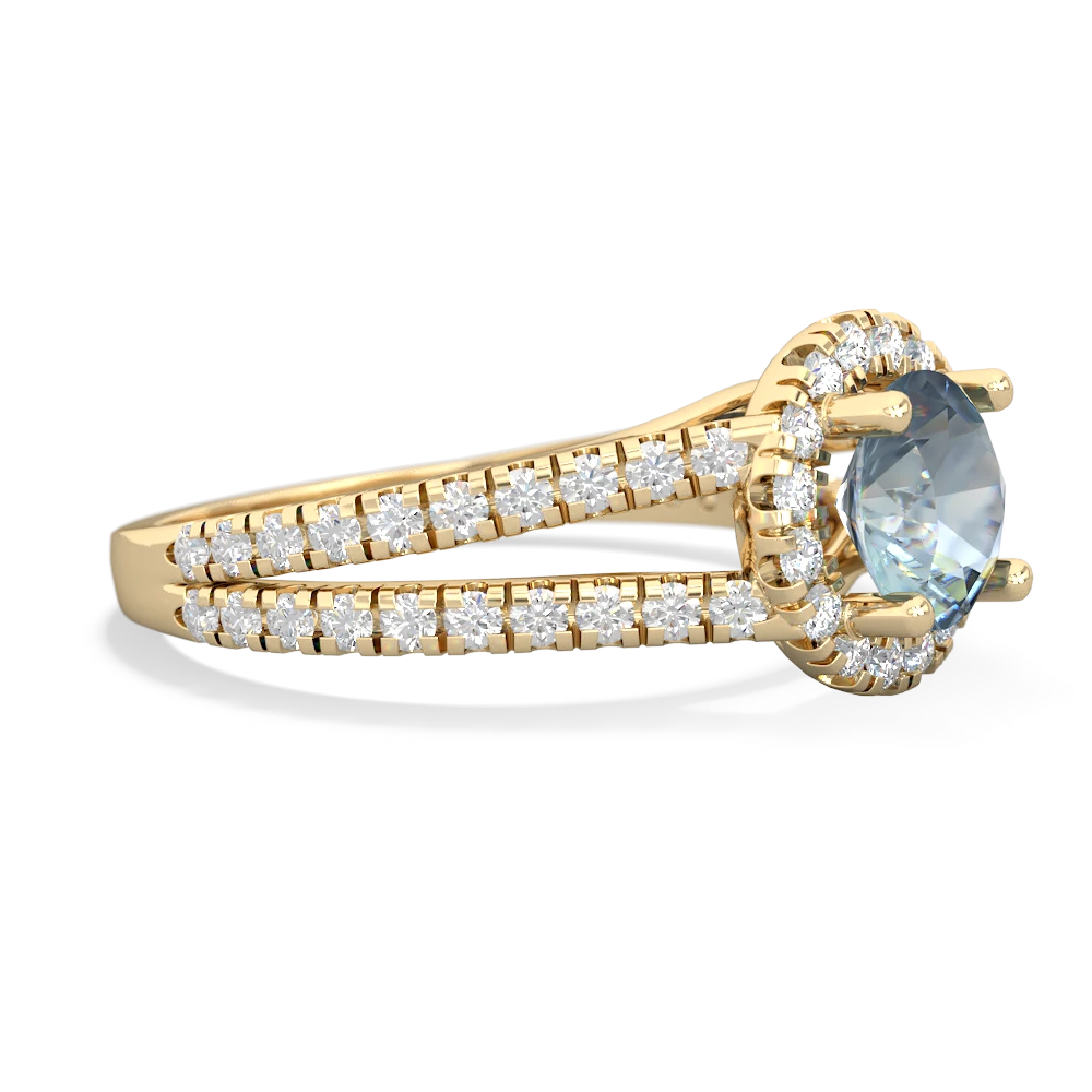 Aquamarine Pave Halo 14K Yellow Gold ring R5490