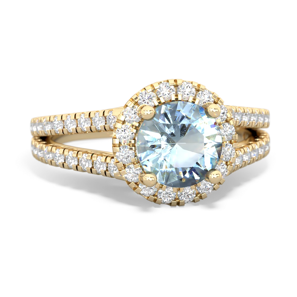 Aquamarine Pave Halo 14K Yellow Gold ring R5490